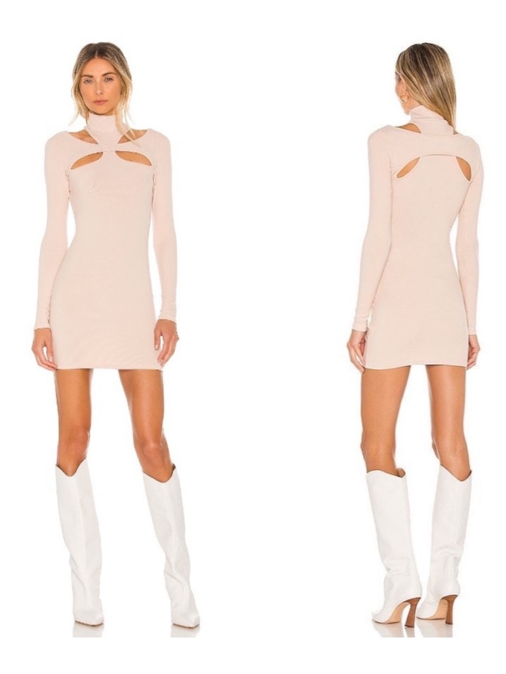 h:ours Alyson Cut Out Rib Knit Bodycon Mini Dress Beige Size Small Revolve